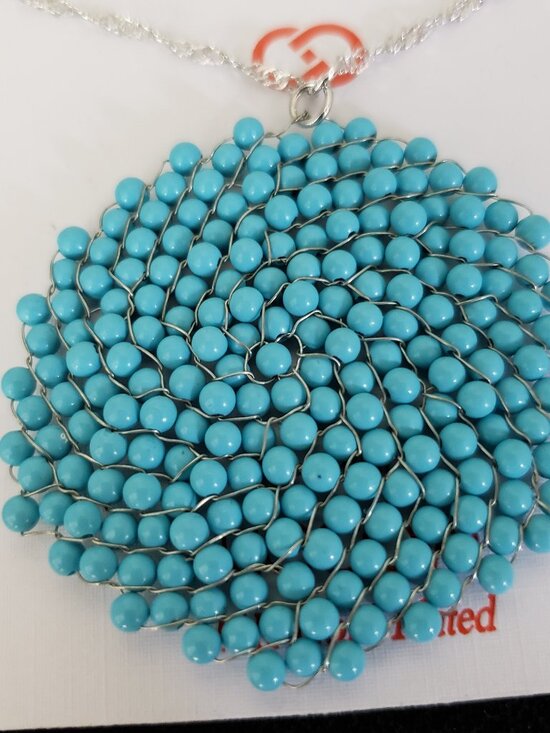 Jewelry - NEW Large Turquoise Circle lace Hematite Necklace #168